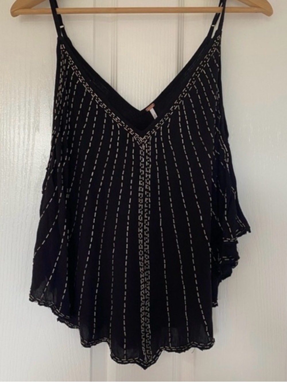 Free People Black Beaded V-Neck Camisole